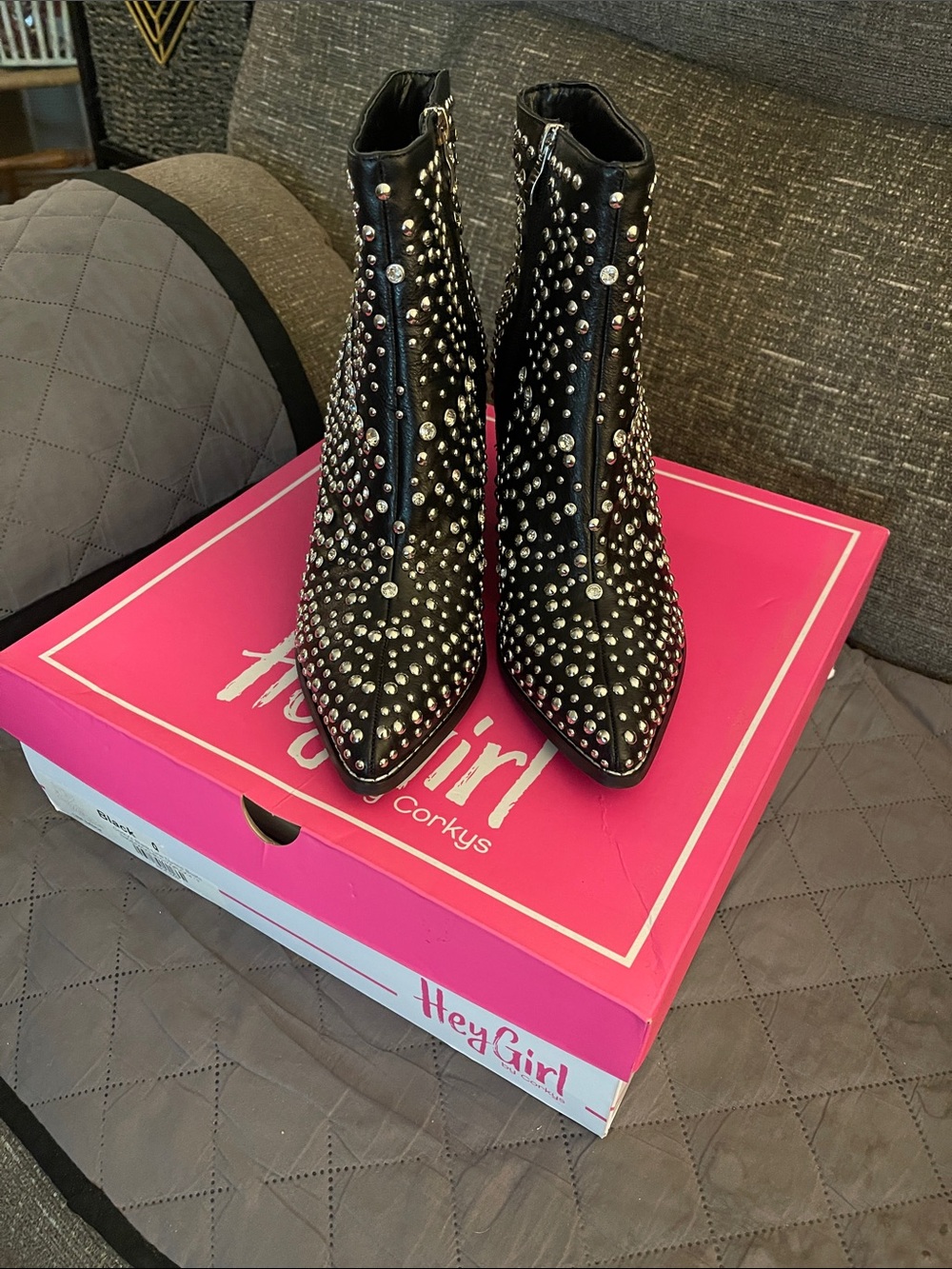 Corkys Black Studded Pointed-Ankle Booties